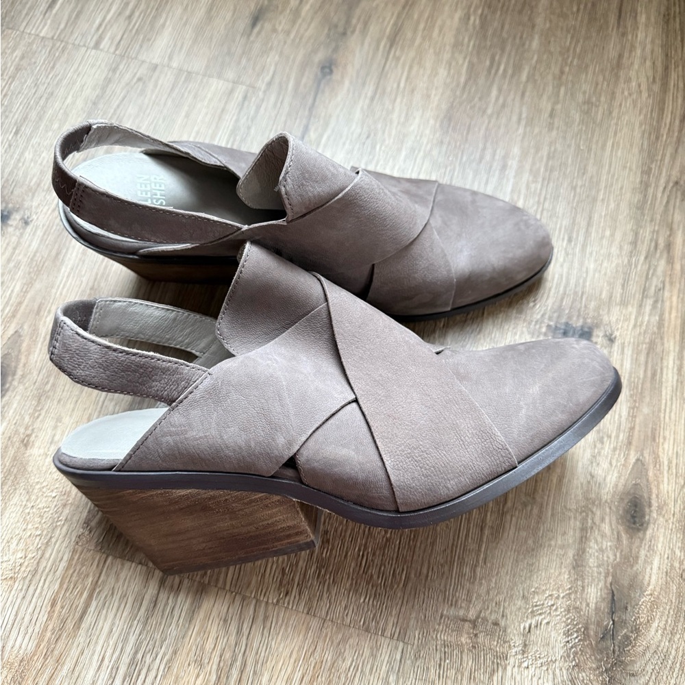 Eileen Fisher Token  Slingback Bootie. Sz 9 Rye Grey Rubles Leather